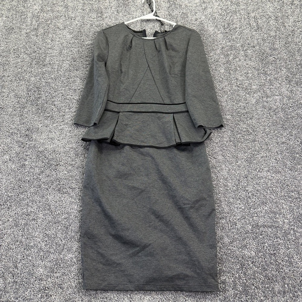 Vfshow Dress Womens M Gray Peplum Sheath Pencil 3/4 Sleeve Midi Workwear